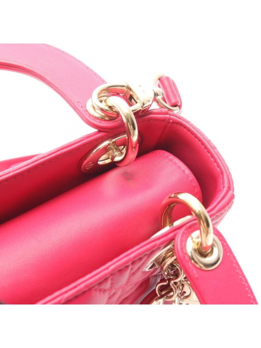 Dior Handbag Lady Dior Mini Cannage 2-Way Magenta Leather Lady Dior Tote - Picture 6 of 15